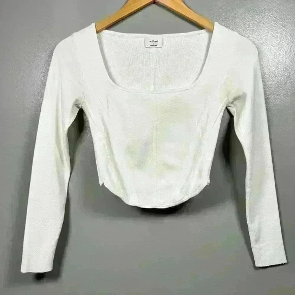 ARITZIA WILFRED Soft Corset Sweater Long Sleeve Crop White Square Neck Ballet S - Picture 1 of 7